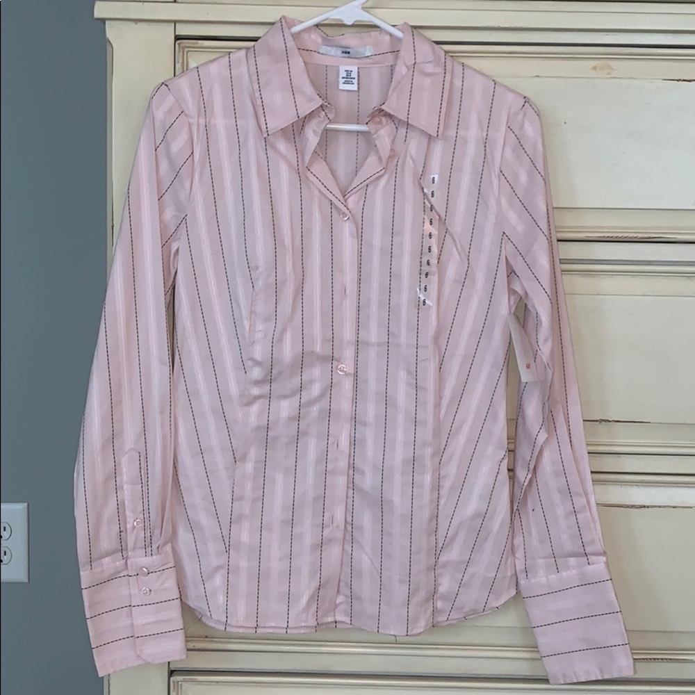 Light pink button down with black pinstripe